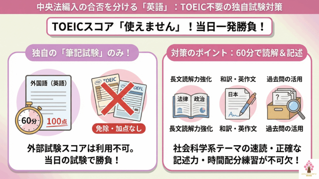 中央法編入の合否を分ける「英語」：TOEIC不要の独自試験対策