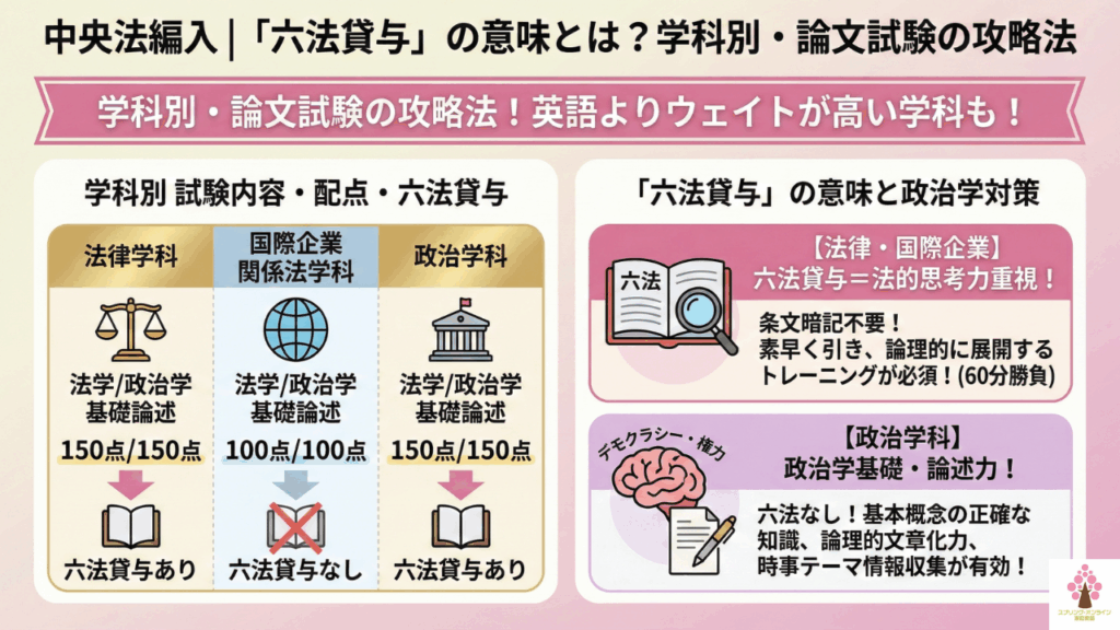 中央法編入|「六法貸与」の意味とは？学科別・論文試験の攻略法