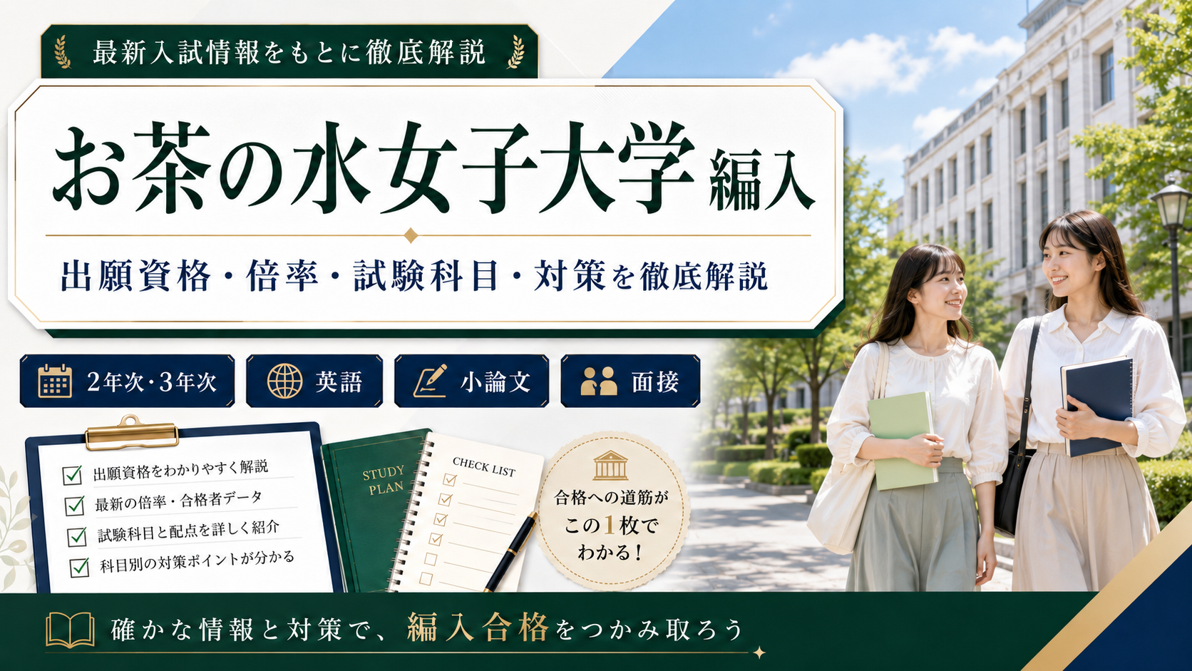 お茶の水女子大学編入の出願資格・倍率・試験科目・対策を解説するアイキャッチ画像