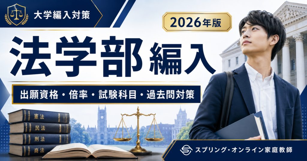 法学部編入の出願資格・倍率・試験科目・過去問対策を解説する2026年版アイキャッチ画像