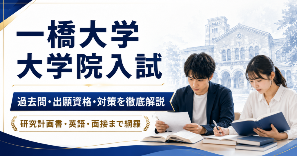 一橋大学大学院入試の過去問・出願資格・研究計画書・英語・面接対策を解説するアイキャッチ画像