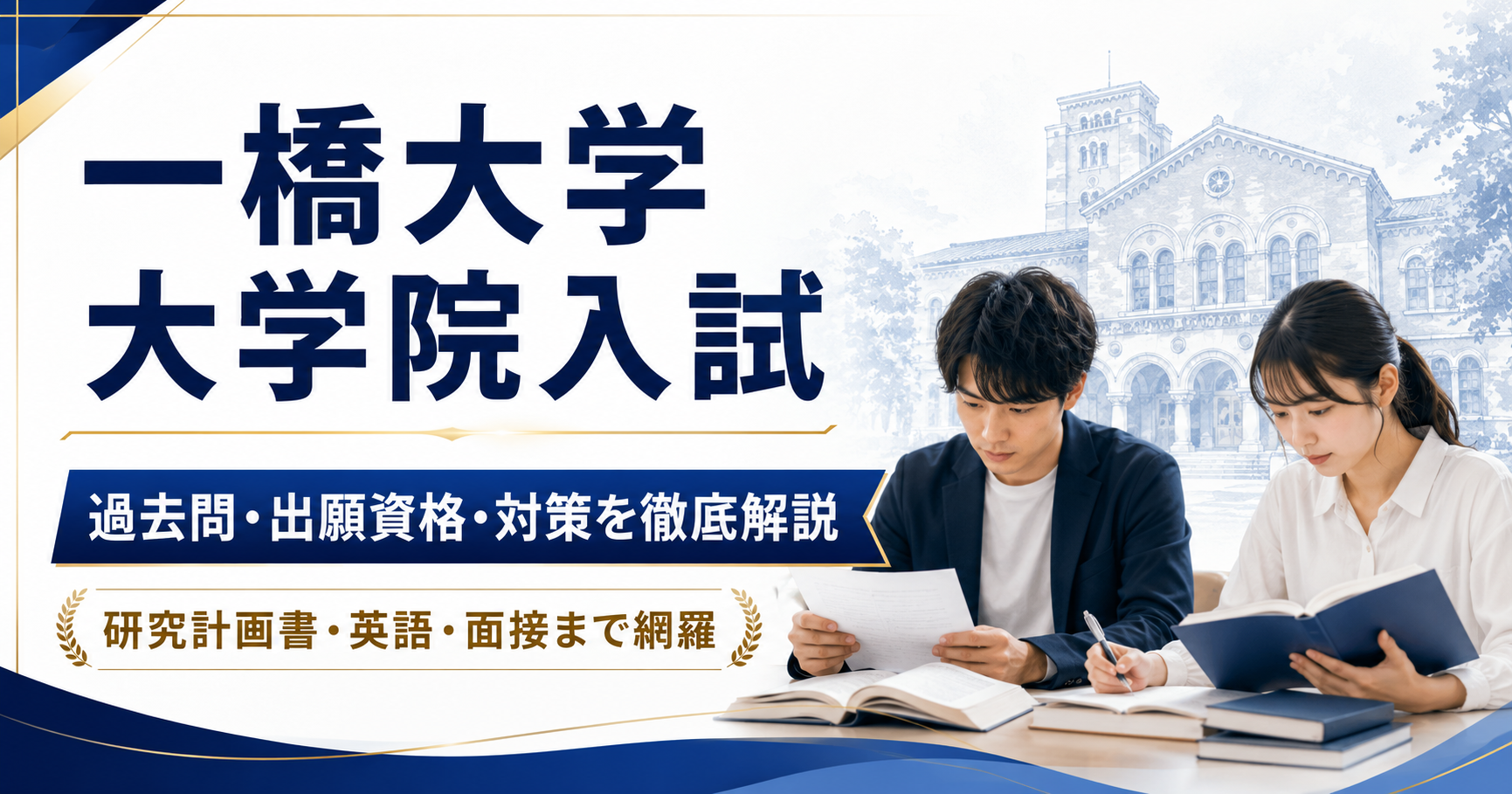 一橋大学大学院入試の過去問・出願資格・研究計画書・英語・面接対策を解説するアイキャッチ画像