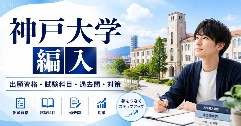神戸大学編入の出願資格・試験科目・過去問・対策を解説するアイキャッチ画像