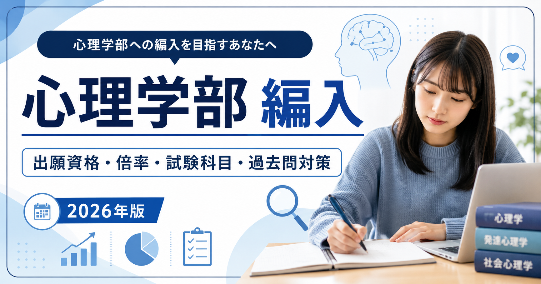 心理学部編入の出願資格・倍率・試験科目・過去問対策を解説するアイキャッチ画像