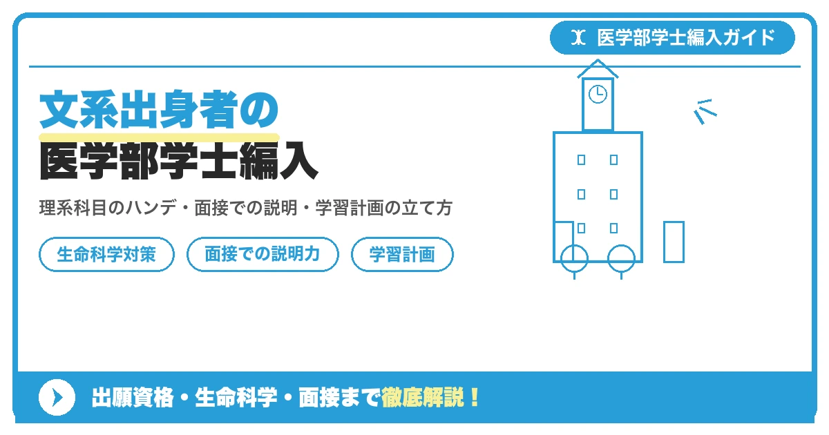 文系出身者が医学部学士編入で直面する理系科目のハンデと、面接・志望理由書での説明の仕方、学習計画の立て方を紹介する記事のイメージ