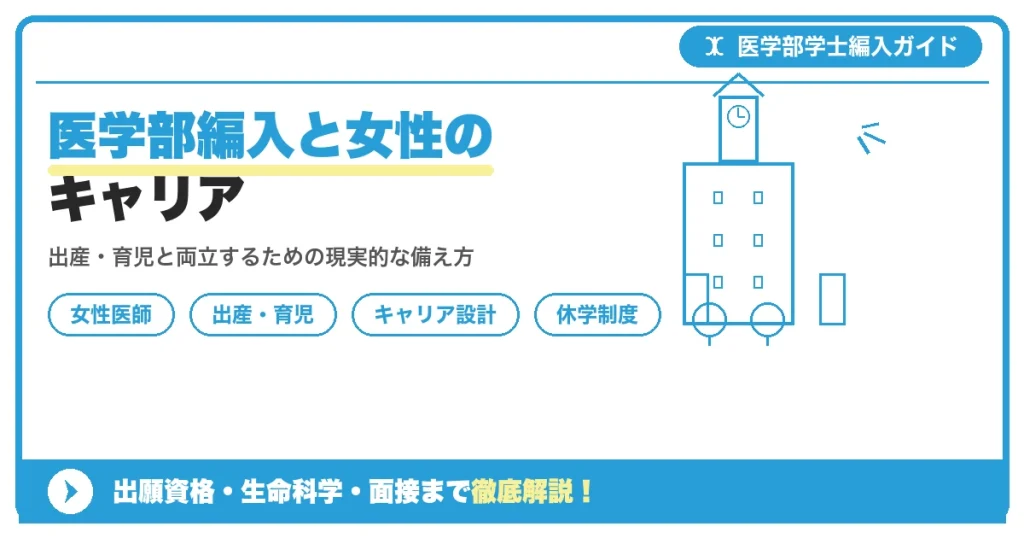 医学部学士編入を目指す女性がライフイベントと両立しながらキャリアを築く様子を表したイメージ画像
