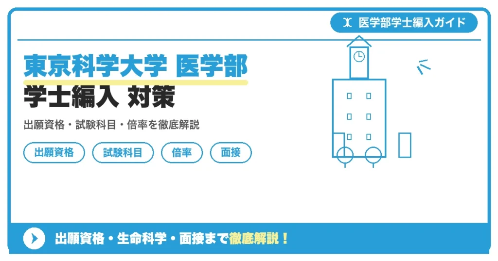 東京科学大学医学部医学科の学士編入学試験の出願資格・試験科目・倍率・対策を解説する記事のアイキャッチ画像