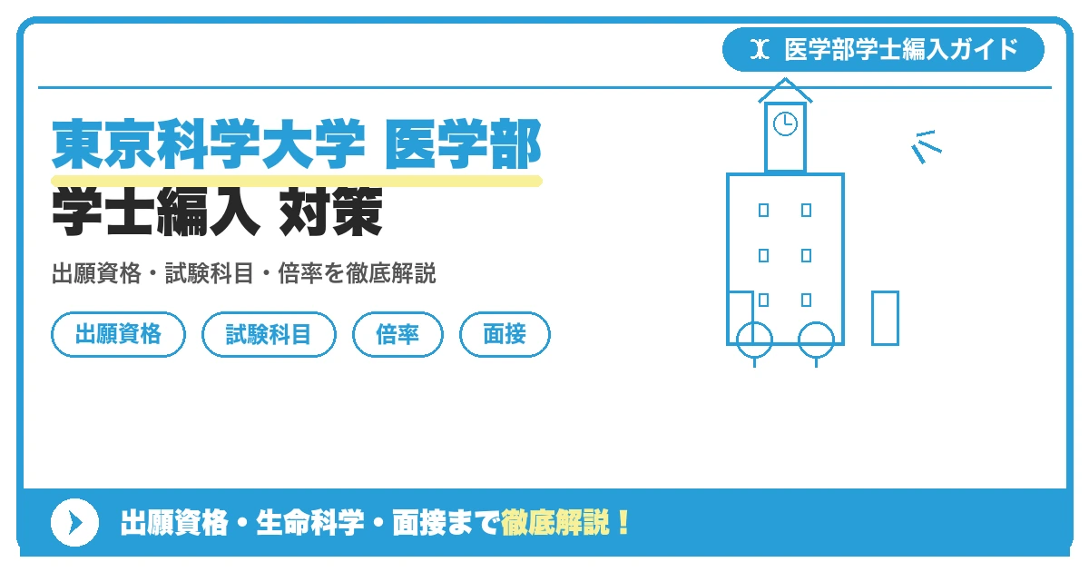 東京科学大学医学部医学科の学士編入学試験の出願資格・試験科目・倍率・対策を解説する記事のアイキャッチ画像