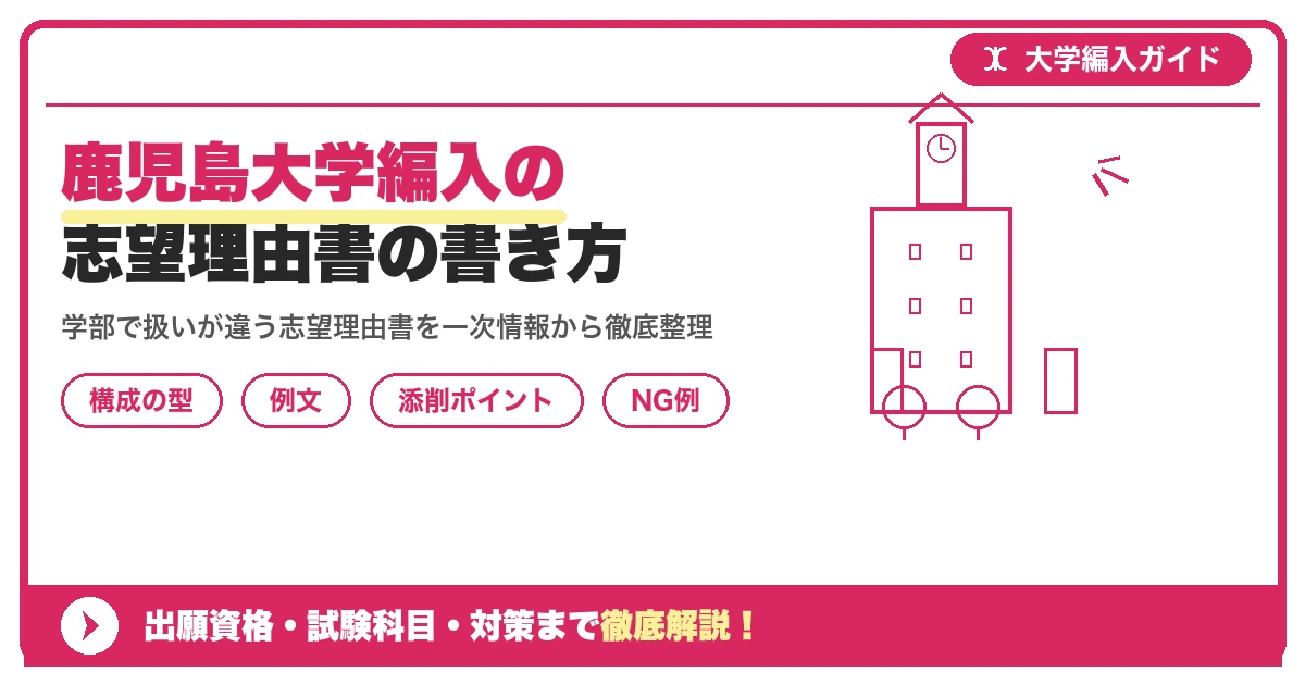 鹿児島大学編入の志望理由書の書き方|例文と評価されるポイントを示すアイキャッチ画像