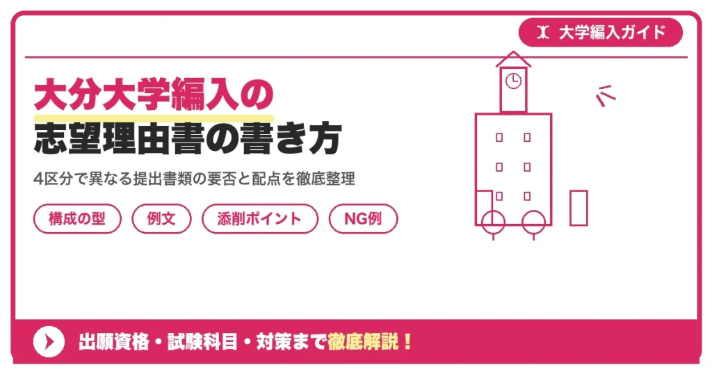 大分大学編入の志望理由書の書き方｜例文と評価されるポイントを示すアイキャッチ画像