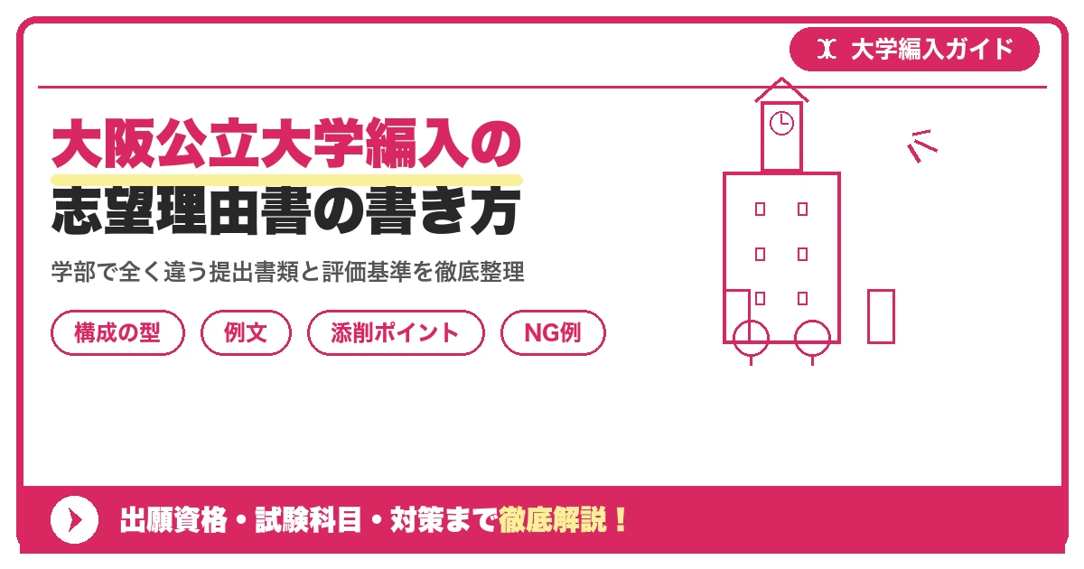 大阪公立大学編入の志望理由書の書き方|例文と評価されるポイントを示すアイキャッチ画像
