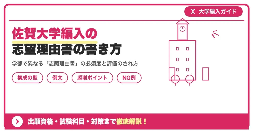 佐賀大学編入の志望理由書の書き方｜例文と評価されるポイントを示すアイキャッチ画像
