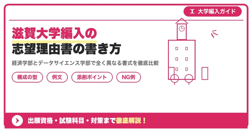 滋賀大学編入の志望理由書の書き方｜例文と評価されるポイントを示すアイキャッチ画像