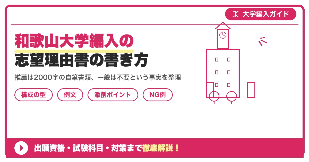 和歌山大学編入の志望理由書の書き方|例文と評価されるポイントを示すアイキャッチ画像