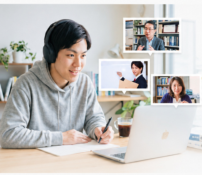 ノートパソコンで合格逆算システムに取り組む生徒