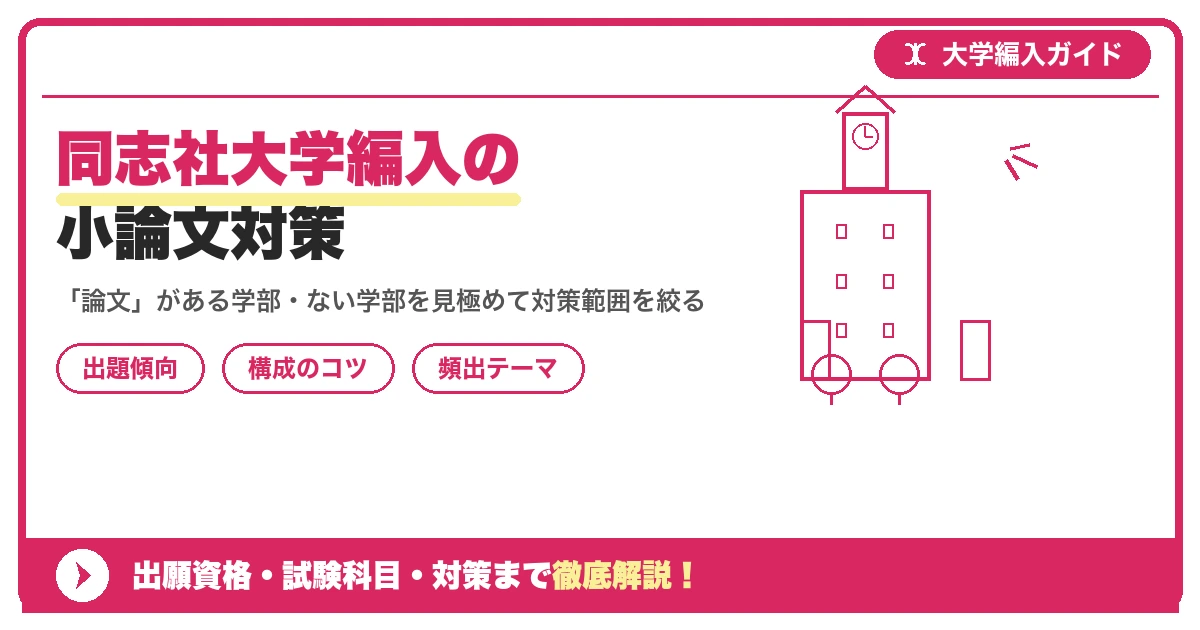 同志社大学編入の小論文対策|出題傾向と書き方を示すアイキャッチ画像