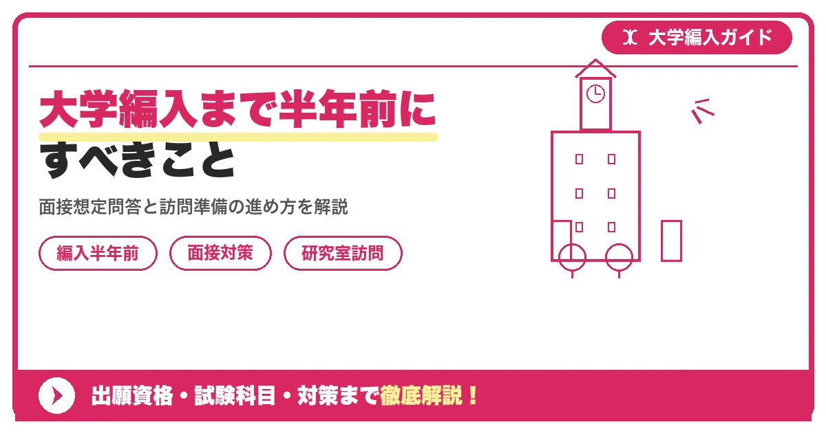大学編入まで半年前にすべきこと｜面接対策とオープンキャンパス・研究室訪問を示すアイキャッチ画像