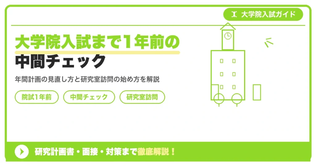 大学院入試まで1年前の中間チェック｜年間計画の見直しと研究室訪問の始め方を示すアイキャッチ画像