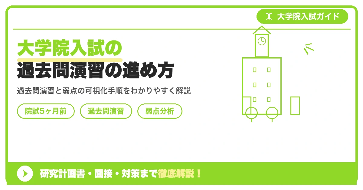 大学院入試の過去問演習の進め方|年度別演習と弱点の可視化【院試5ヶ月前】を示すアイキャッチ画像