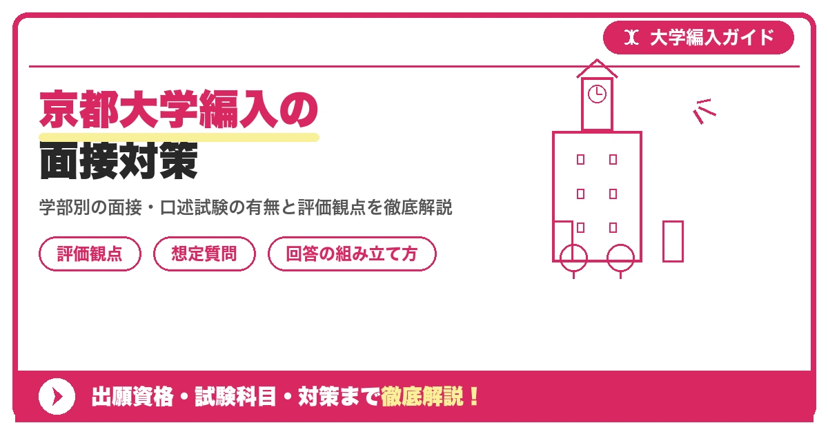 京都大学編入の面接対策|評価観点と想定質問を示すアイキャッチ画像