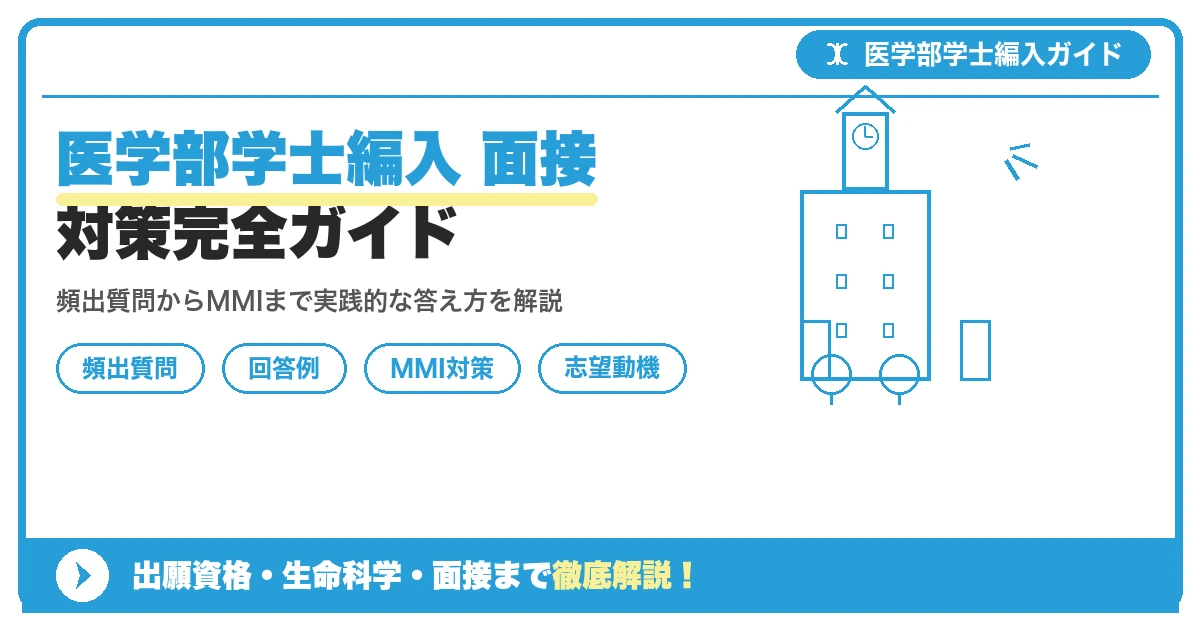医学部学士編入 面接対策完全ガイド|頻出質問と回答例を示すアイキャッチ画像