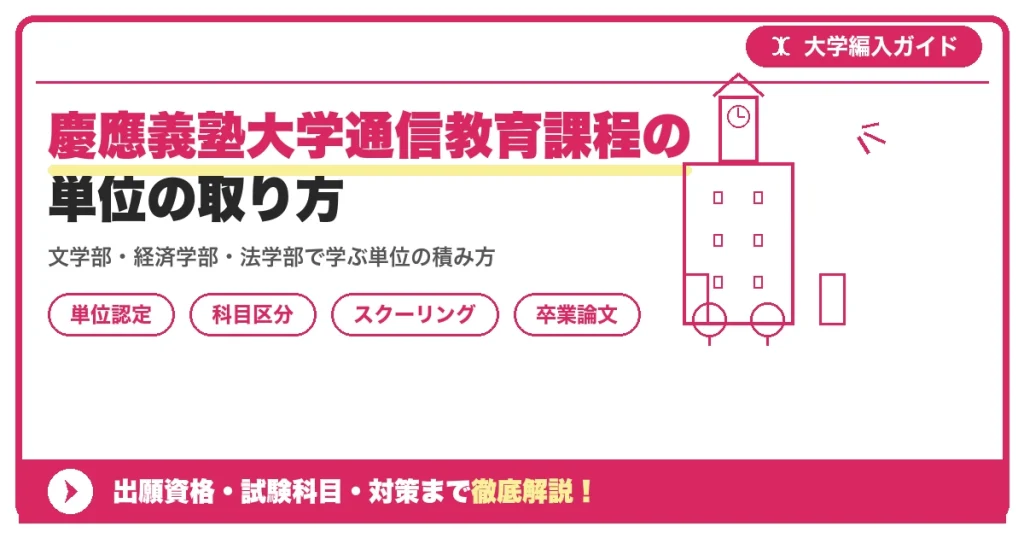 慶應義塾大学通信教育課程の単位の取り方｜学部別の科目区分とスクーリング完全ガイドを示すアイキャッチ画像