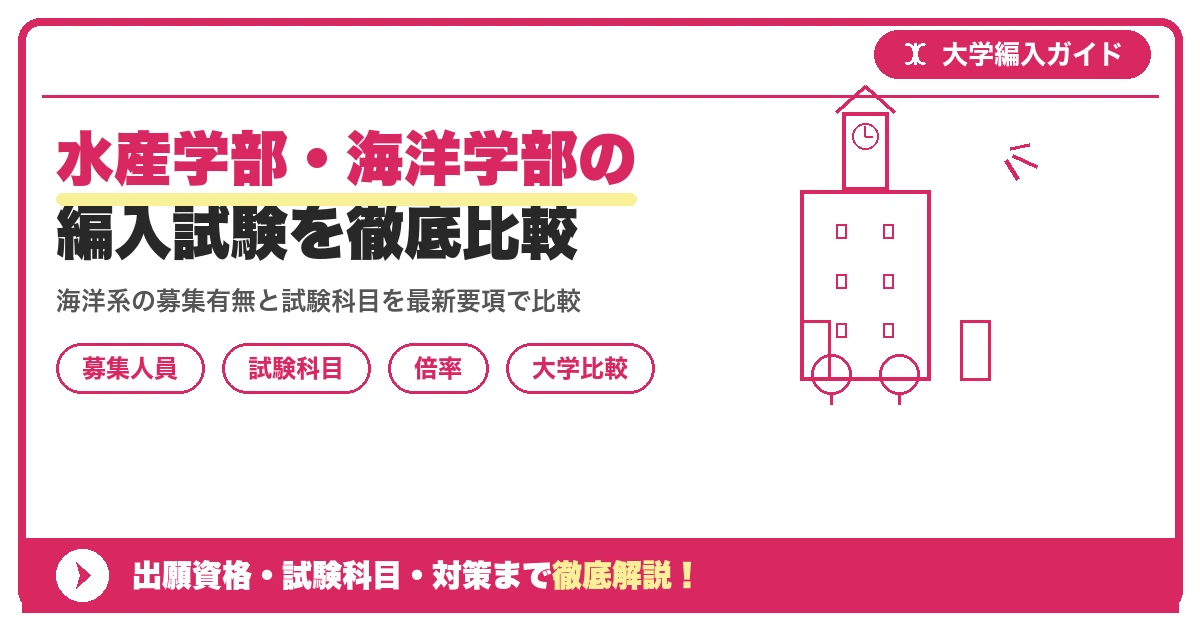 水産学部・海洋学部の編入試験を徹底比較|東京海洋大・神戸大と高知大の最新状況を示すアイキャッチ画像