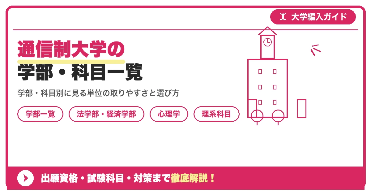 通信制大学の学部・科目一覧|法学部・経済学部・心理学・理系科目の単位はこう取るを示すアイキャッチ画像